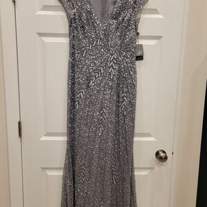 Adrianna Papell Beaded Mermaid Evening Gown - Gray (AP1E208531) Size 10 MSP$329